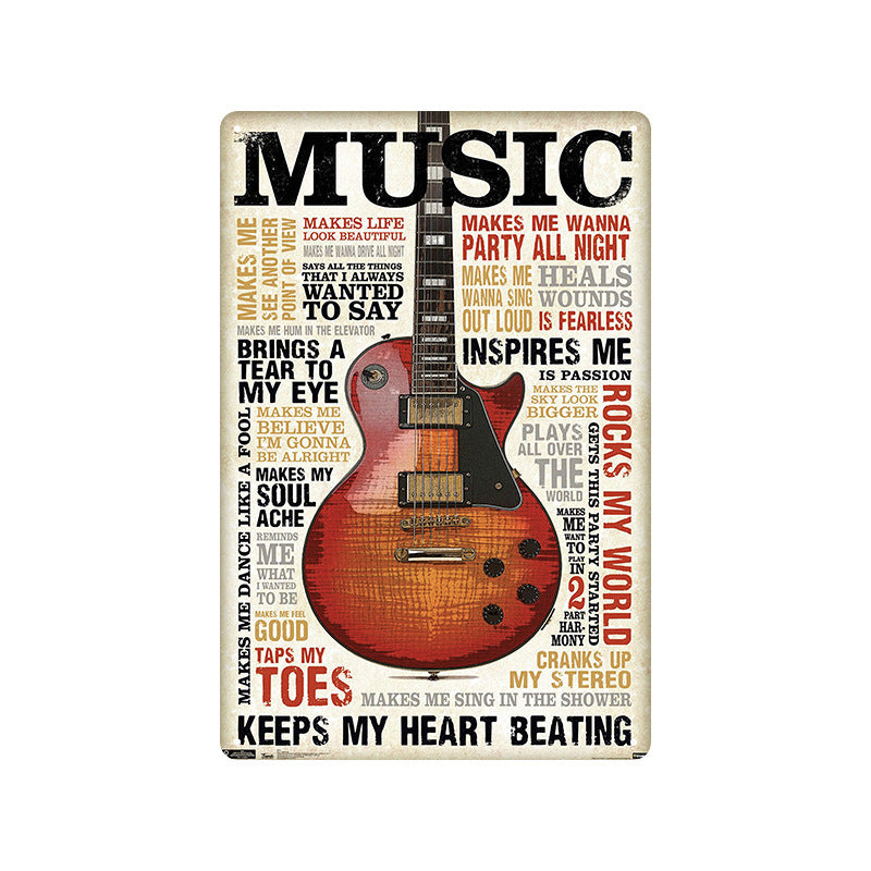 Rock Music Retro Tin Painting Cafe Background Wall Bar Frameless Decorative Painting