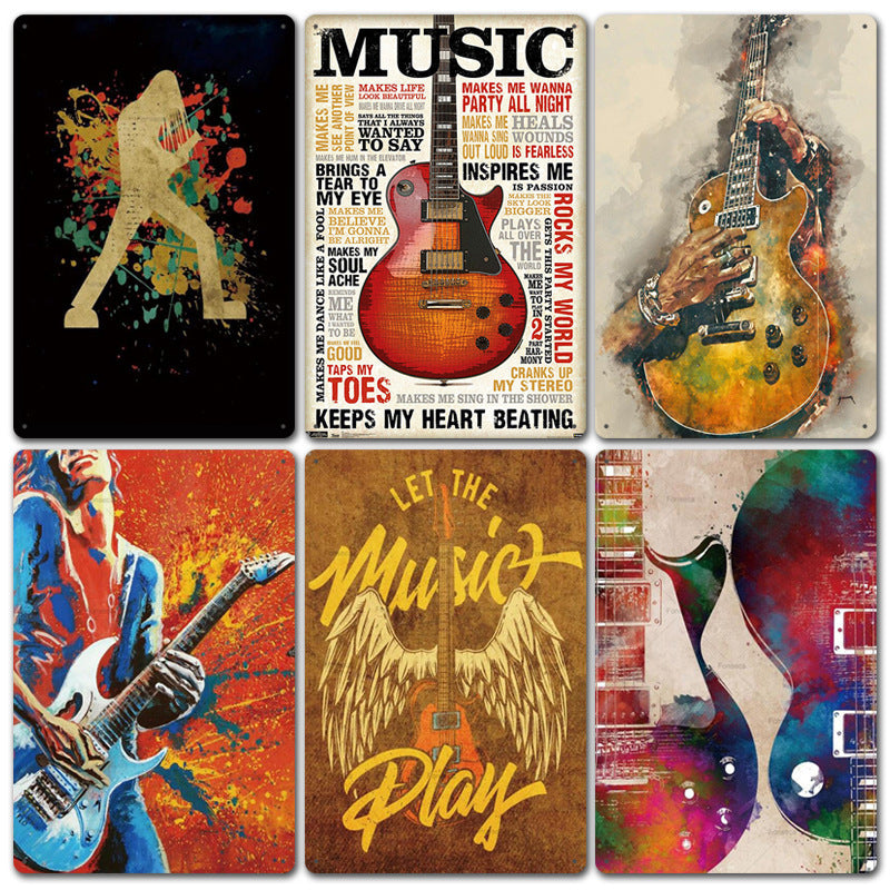 Rock Music Retro Tin Painting Cafe Background Wall Bar Frameless Decorative Painting
