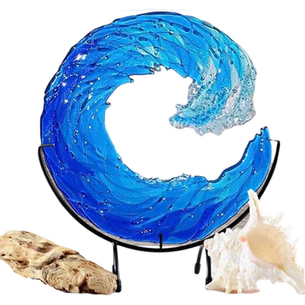 Ocean Wave Sculpture Blue Wave Ornaments Ocean Art for Desktop Decoration