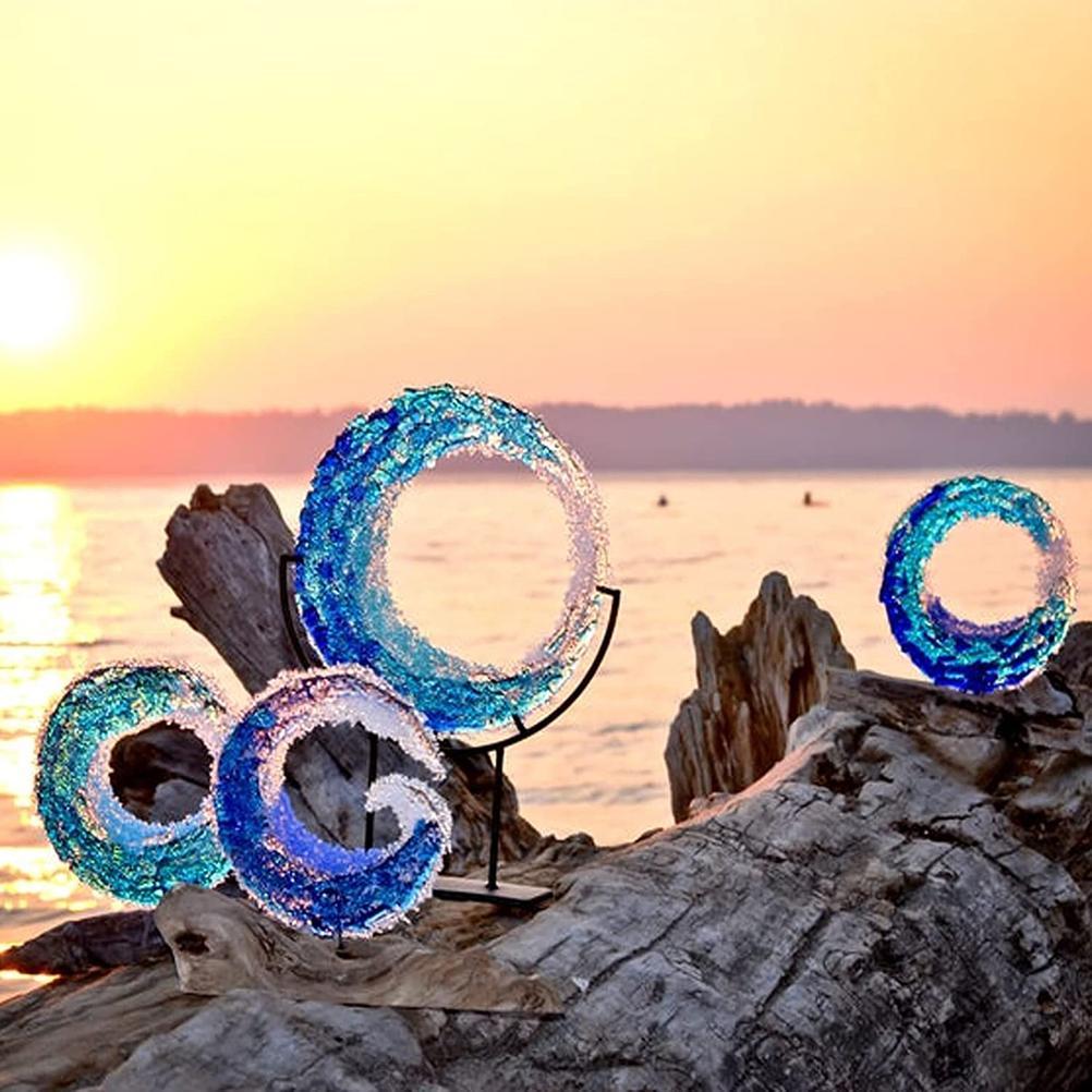 Ocean Wave Sculpture Blue Wave Ornaments Ocean Art for Desktop Decoration