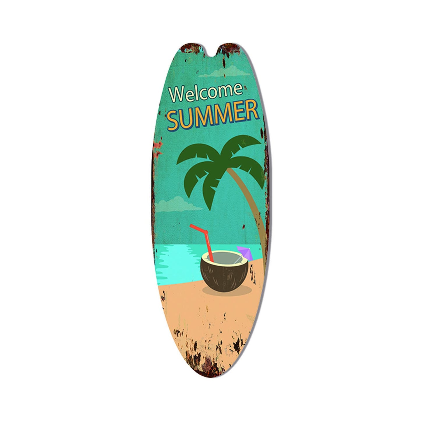 Retro Surfboard Shape Wooden Sign Bar Home Decoration
