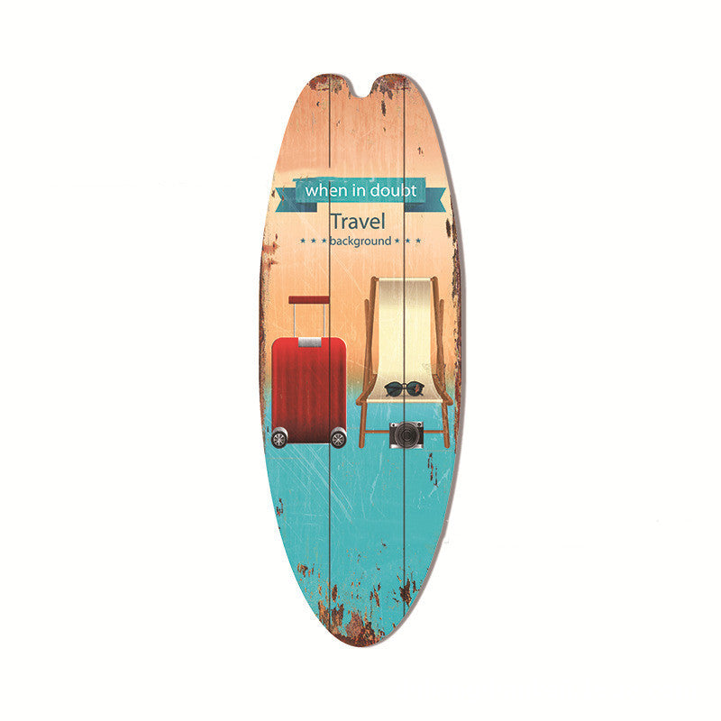 Retro Surfboard Shape Wooden Sign Bar Home Decoration