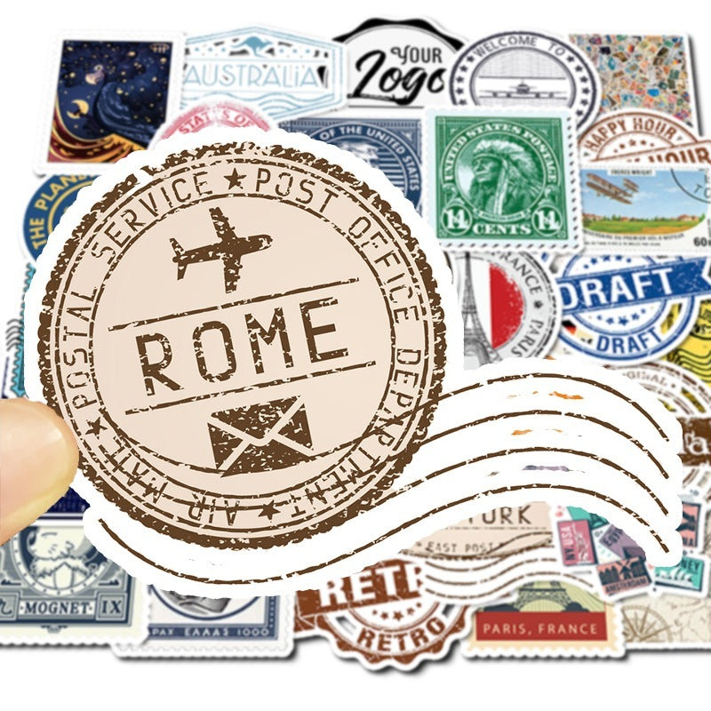 50 Retro Travel Stamp Doodle Stickers