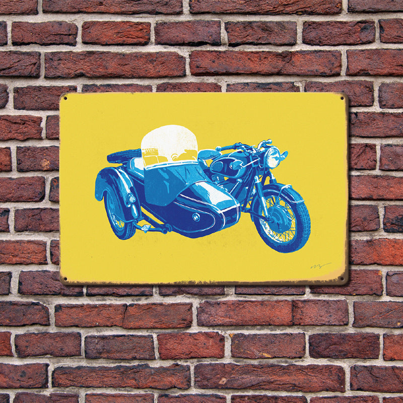 Can Produce And Customize The New Retro Tin Mural, Motorcycle Living Room Background Wall