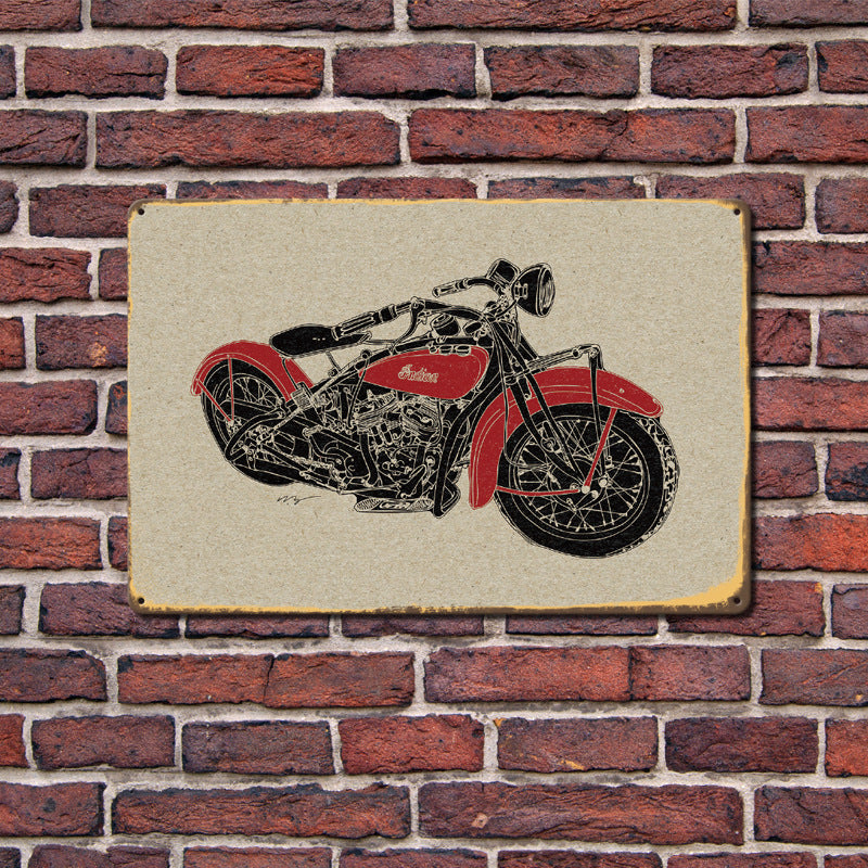 Can Produce And Customize The New Retro Tin Mural, Motorcycle Living Room Background Wall
