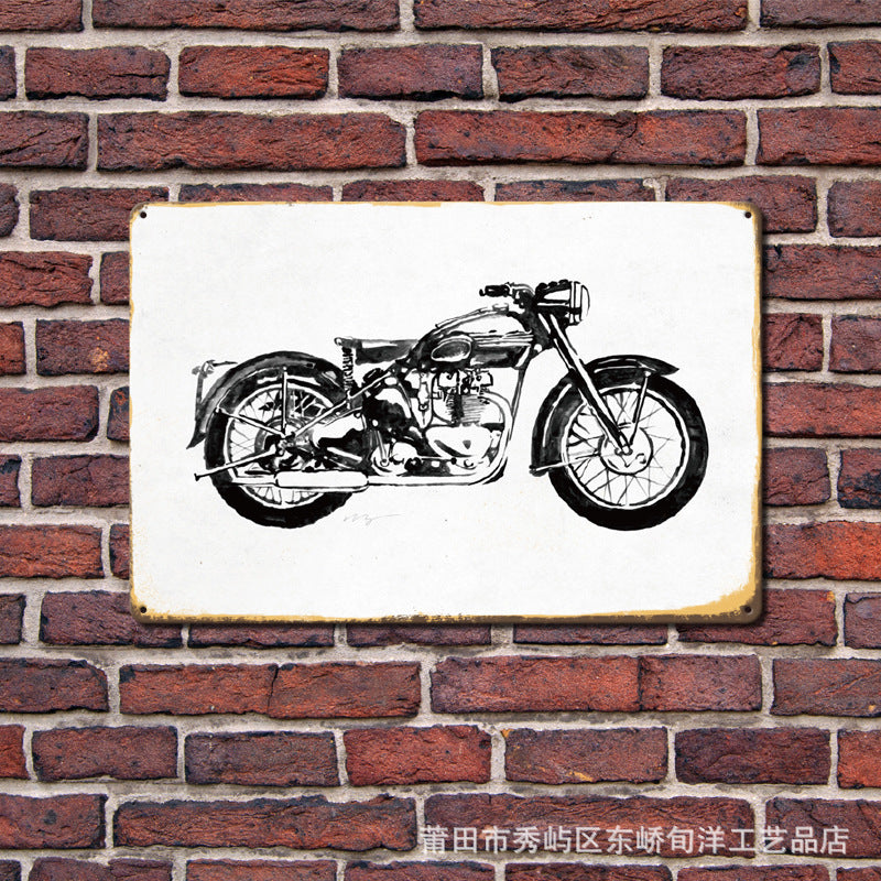 Can Produce And Customize The New Retro Tin Mural, Motorcycle Living Room Background Wall