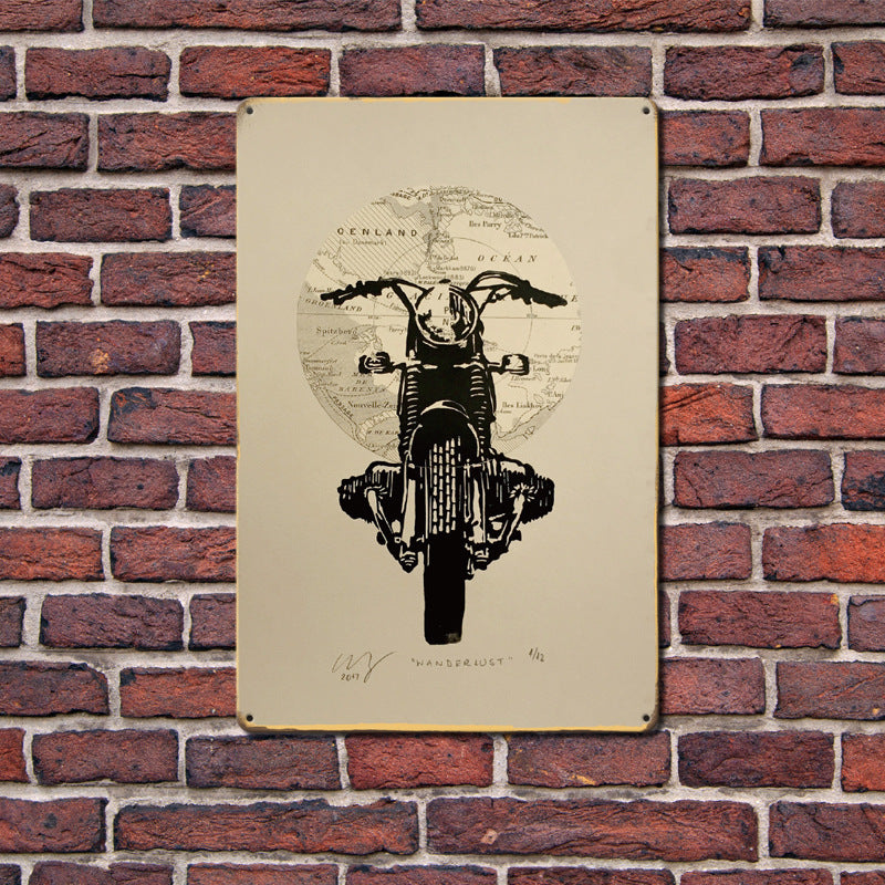 Can Produce And Customize The New Retro Tin Mural, Motorcycle Living Room Background Wall