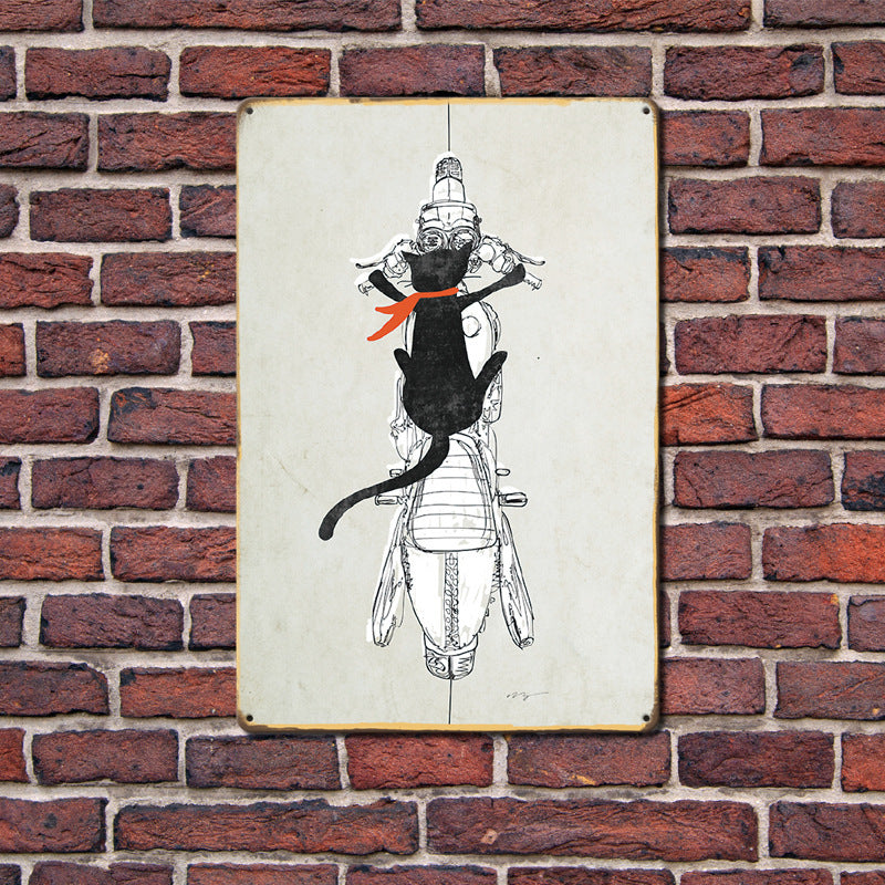 Can Produce And Customize The New Retro Tin Mural, Motorcycle Living Room Background Wall