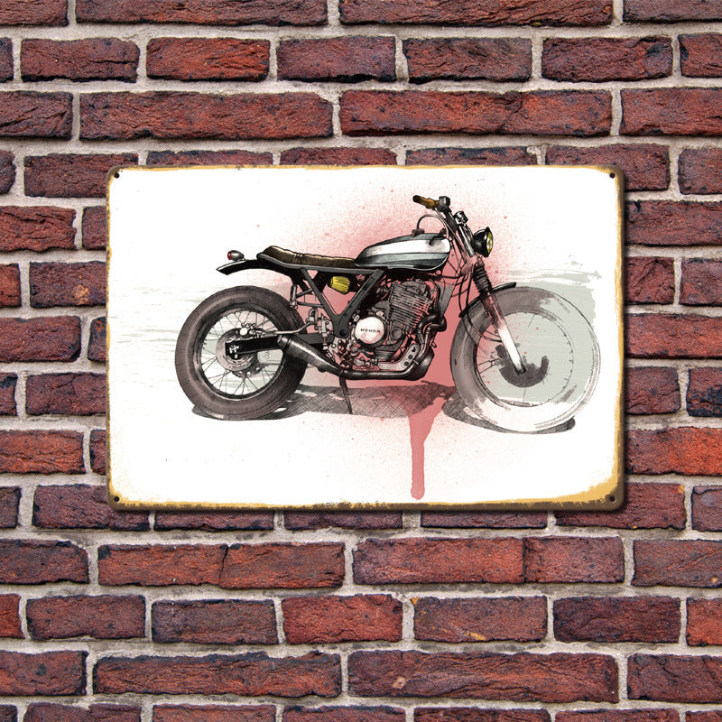 Can Produce And Customize The New Retro Tin Mural, Motorcycle Living Room Background Wall
