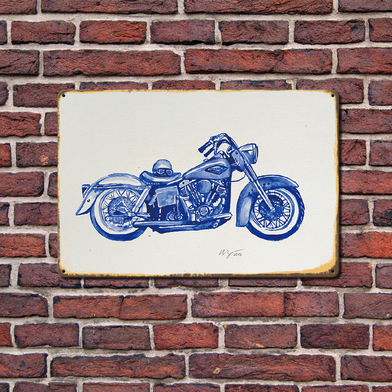 Can Produce And Customize The New Retro Tin Mural, Motorcycle Living Room Background Wall