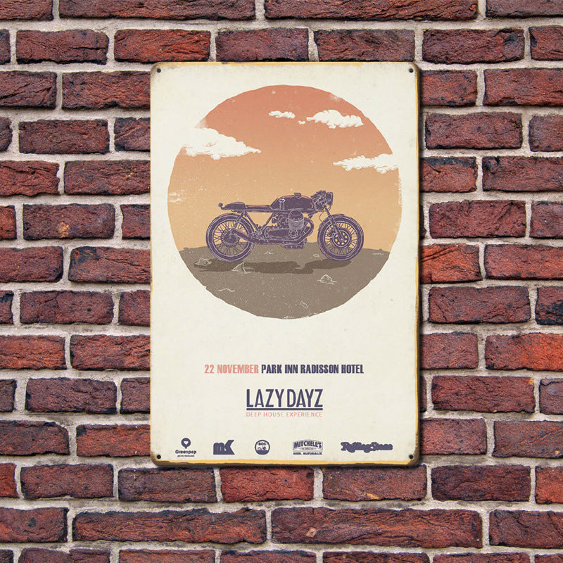 Can Produce And Customize The New Retro Tin Mural, Motorcycle Living Room Background Wall