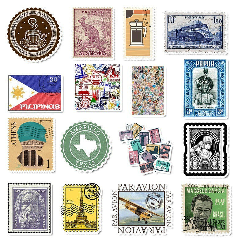 50 Retro Travel Stamp Doodle Stickers