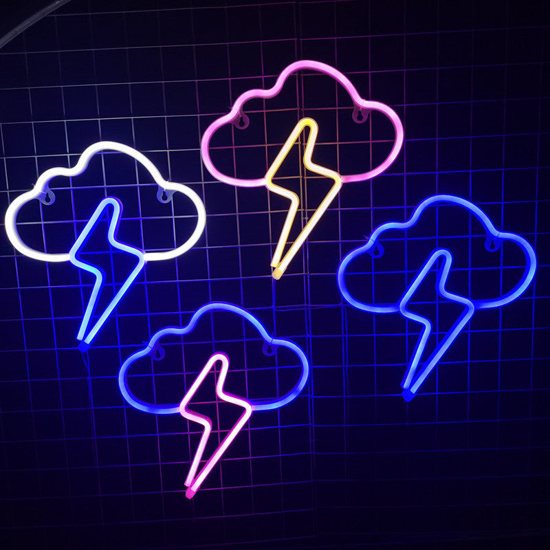 Clouds Lightning Neon Sign Hanging On The Wall