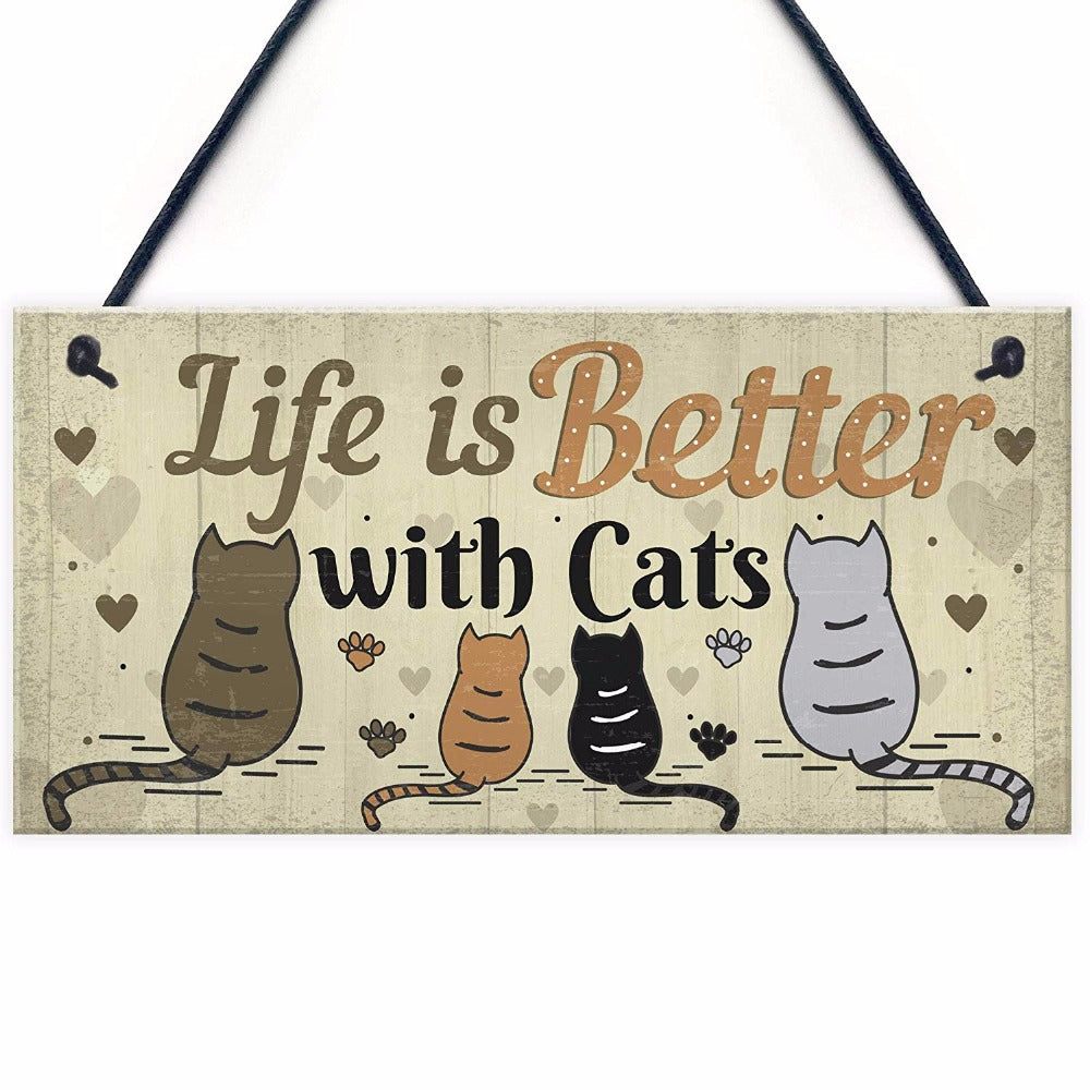 Cat Related Hanging Wooden Sign Collection - Multiple Variants