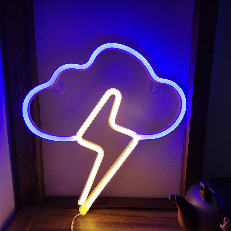 Clouds Lightning Neon Sign Hanging On The Wall
