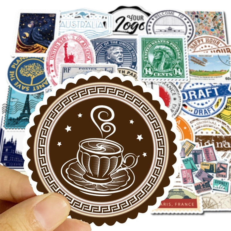 50 Retro Travel Stamp Doodle Stickers