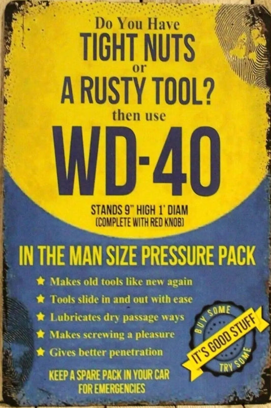 WD 40 Metal Tin Sign-8"x12"