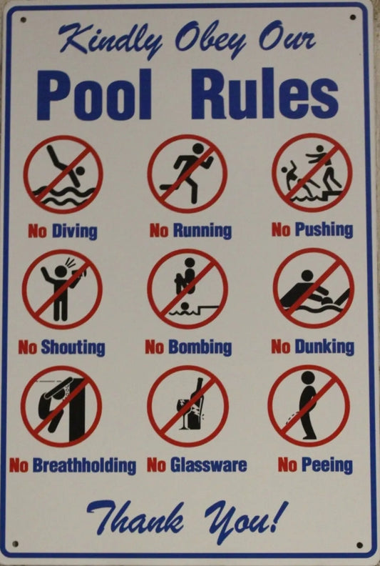 Pool Rules Metal Tin Sign-8"x12"