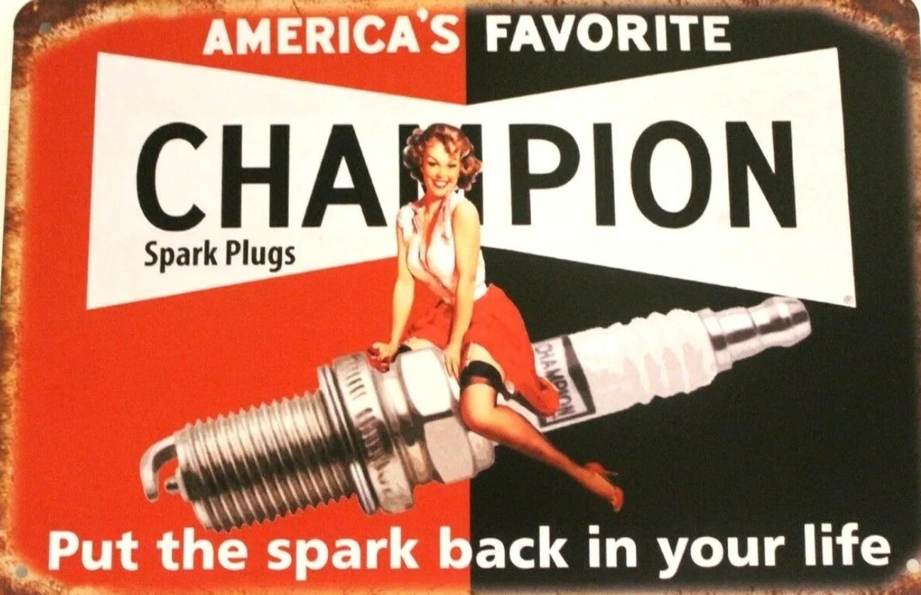 Champion Spark Plugs Vintage Style Metal Tin Sign