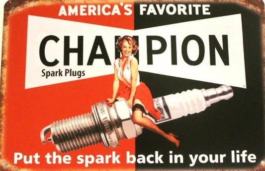 Champion Spark Plugs Vintage Style Metal Tin Sign