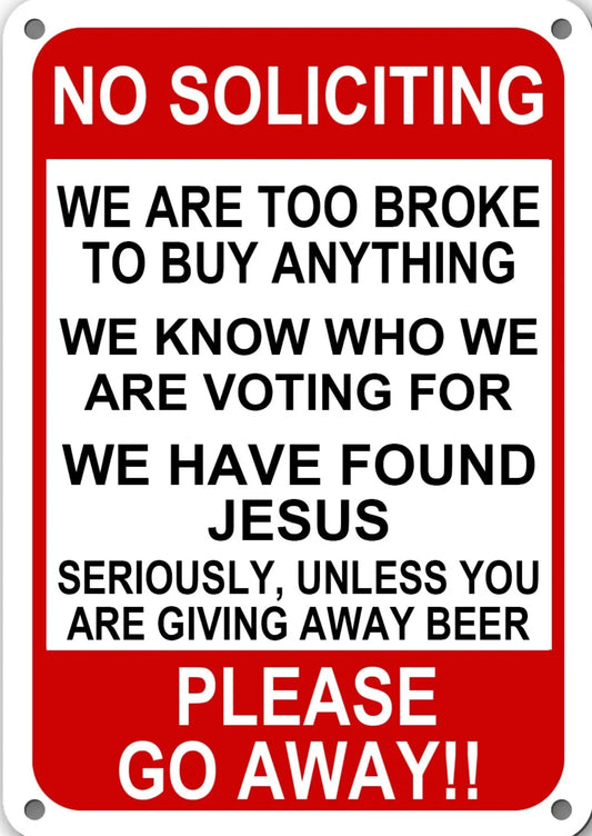 No Soliciting Metal Tin Sign