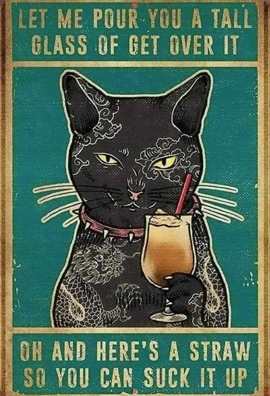 Cat/Drinking Metal Tin Sign
