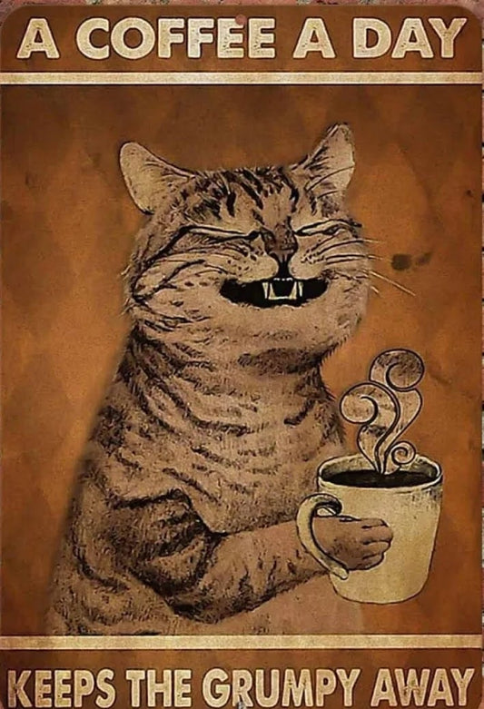 Cat/Coffee Metal Tin Sign