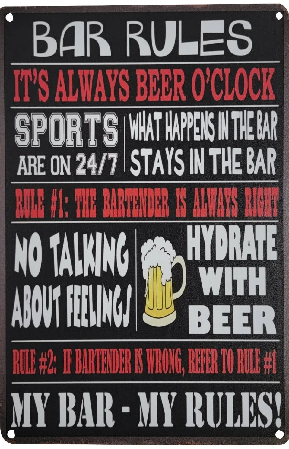 Bar Rules Metal Tin Sign