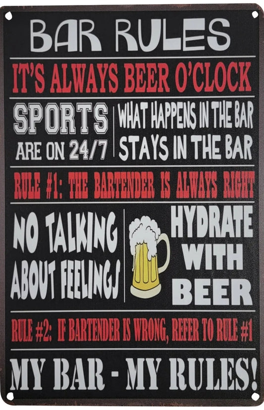 Bar Rules Metal Tin Sign