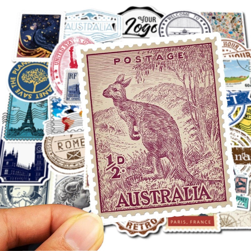 50 Retro Travel Stamp Doodle Stickers