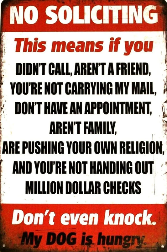 No Soliciting Metal Tin Sign